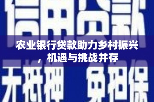 枞阳农业银行贷款助力乡村振兴，机遇与挑战并存
